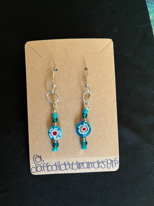 blue floral shortie earrings