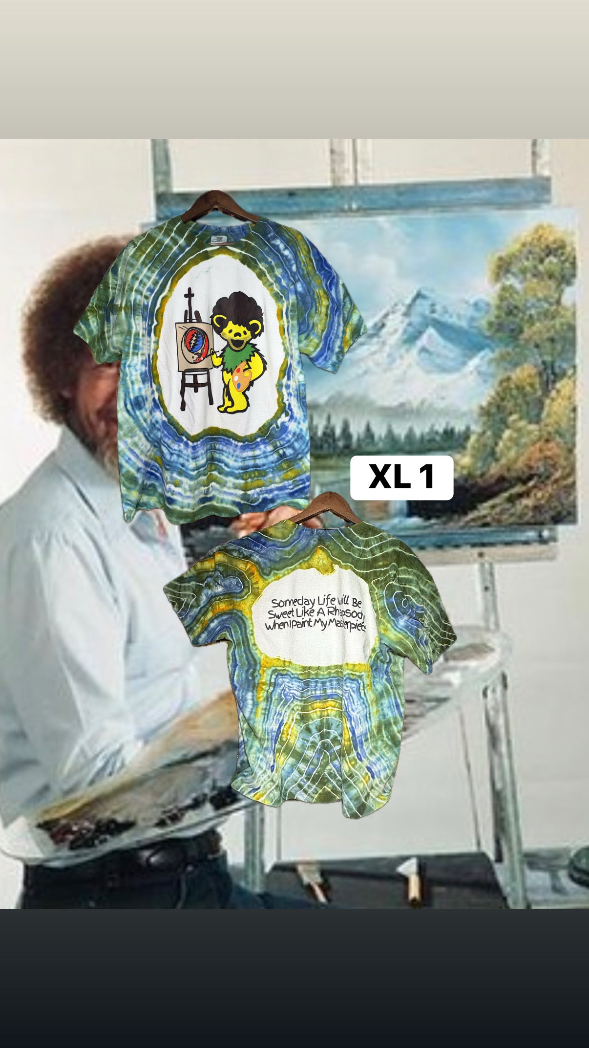 Bob Ross Bear Ice Dye Shirt