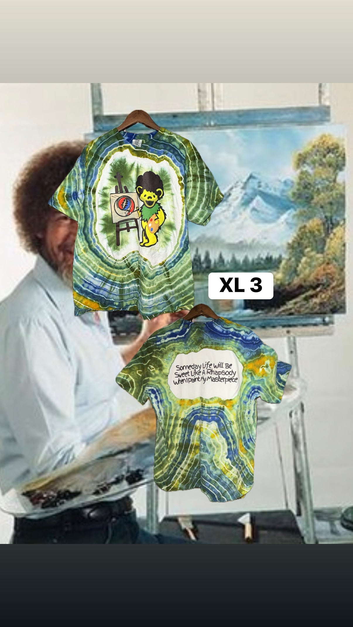 Bob Ross Bear Ice Dye Shirt