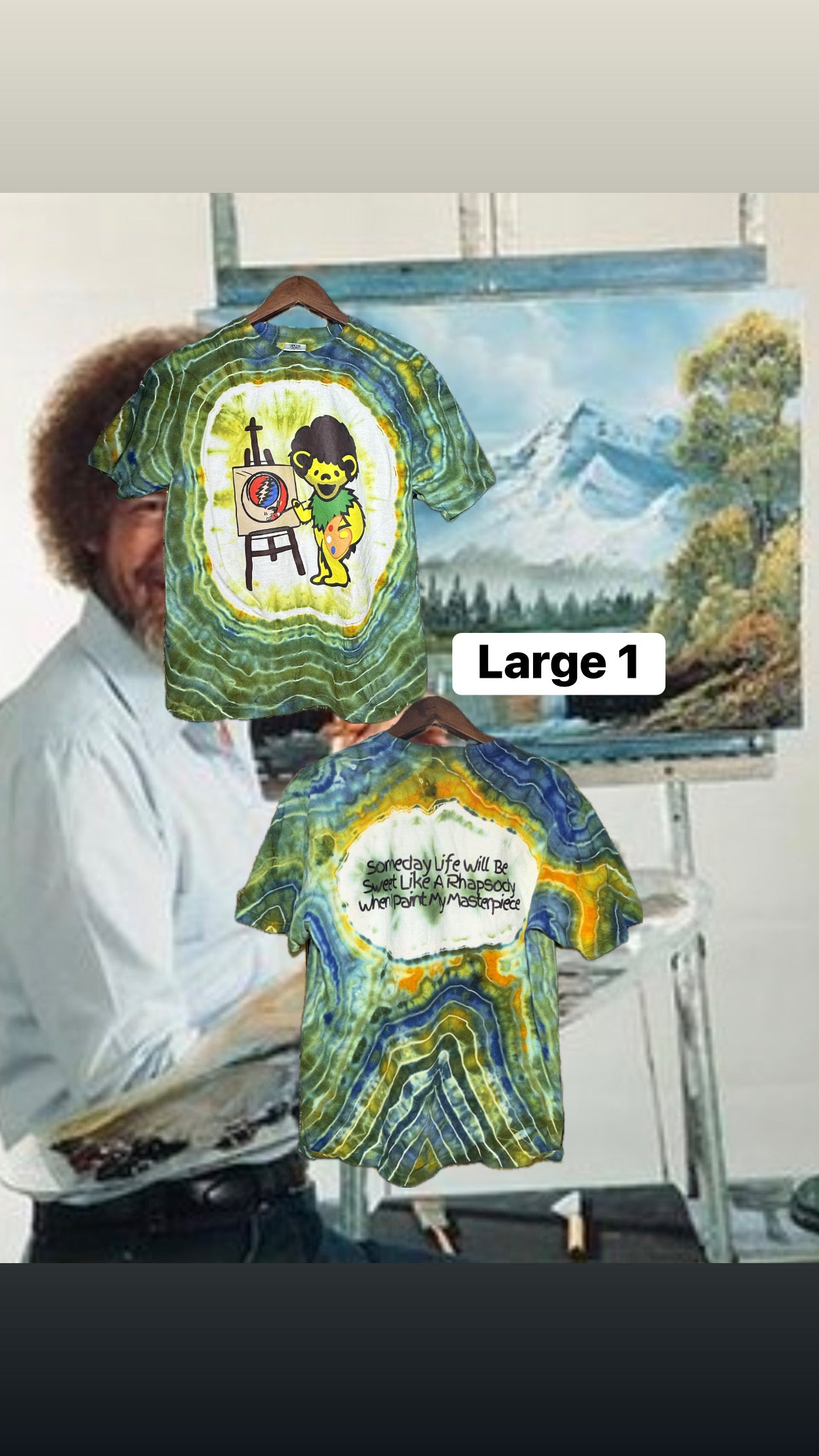 Bob Ross Bear Ice Dye Shirt