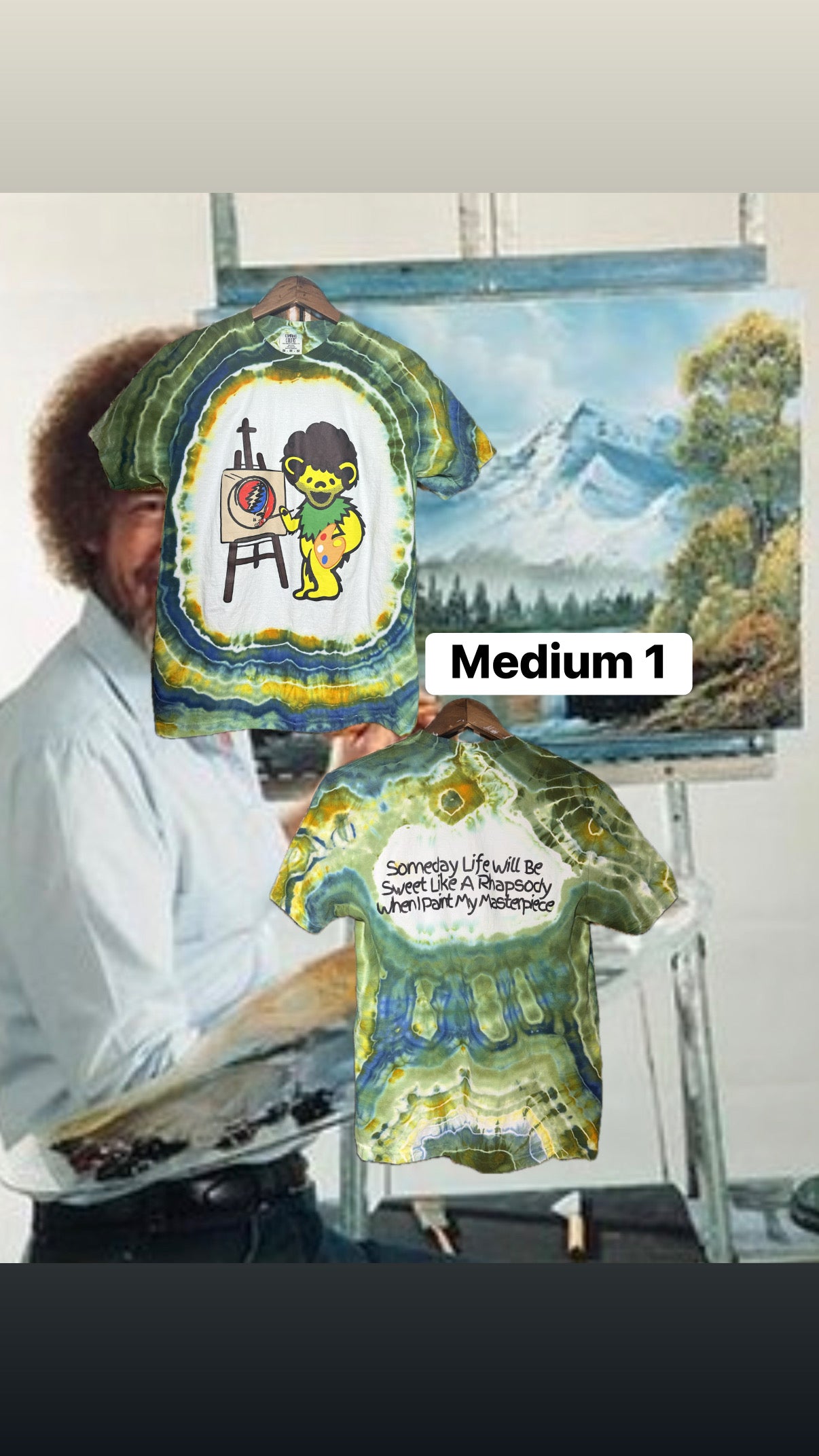 Bob Ross Bear Ice Dye Shirt