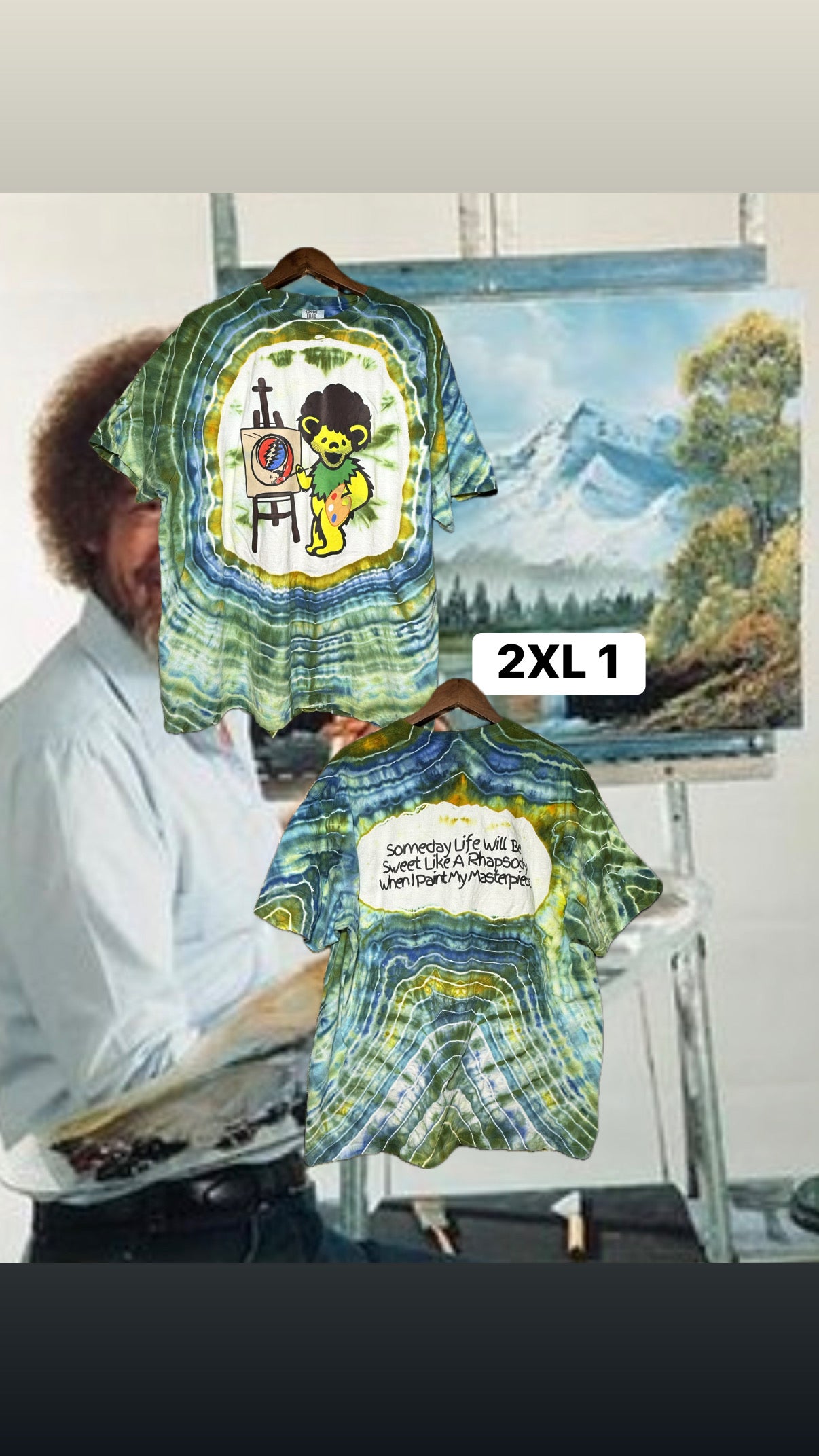Bob Ross Bear Ice Dye Shirt
